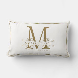 Elegant White and Gold Family Monogram Establish Lumbar Pillow