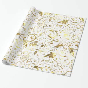 Elegant White And Gold Floral Damasks Wrapping Paper