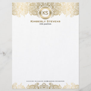 Elegant White And Gold Floral Paisley 2 Letterhead