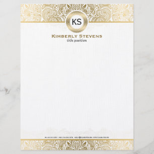 Elegant White And Gold Floral Paisley Letterhead