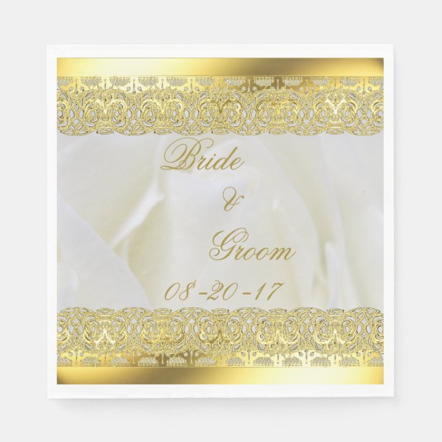 Elegant White and Gold Floral Rose Napkin (Front)