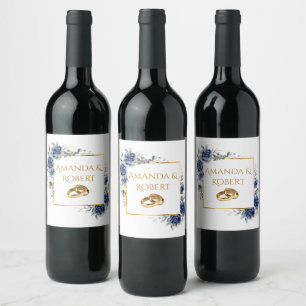 Elegant White and Gold Floral Wedding Wine Bottle Label