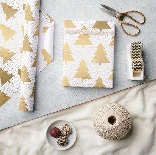 Elegant White and Gold Foil Christmas Tree Pattern Wrapping Paper