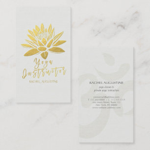 Elegant White and Gold Foil Lotus Yoga Instructor Business Card
