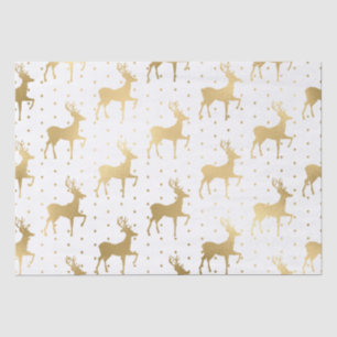 Elegant White and Gold Foil Reindeer Christmas Tissue Paper
