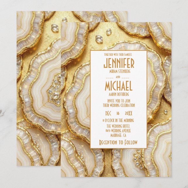 Elegant White and Gold Geode Wedding Invitations (Front/Back)