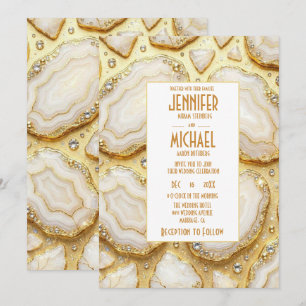 Elegant White and Gold Geode Wedding Invitations