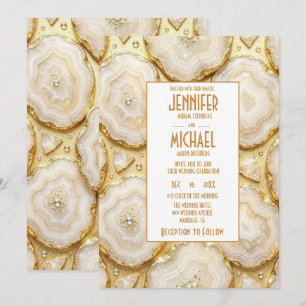 Elegant White and Gold Geode Wedding Invitations