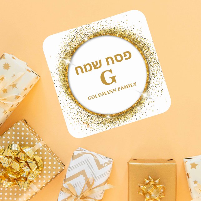Elegant White and Gold Glitter Monogram Passover  Square Sticker (Creator Uploaded)