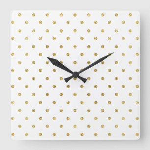 Elegant White and Gold Glitter Polka Dots Square Wall Clock