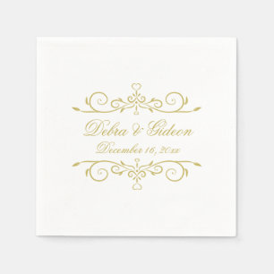 Elegant White and Gold Heart Flourish Wedding Napkin