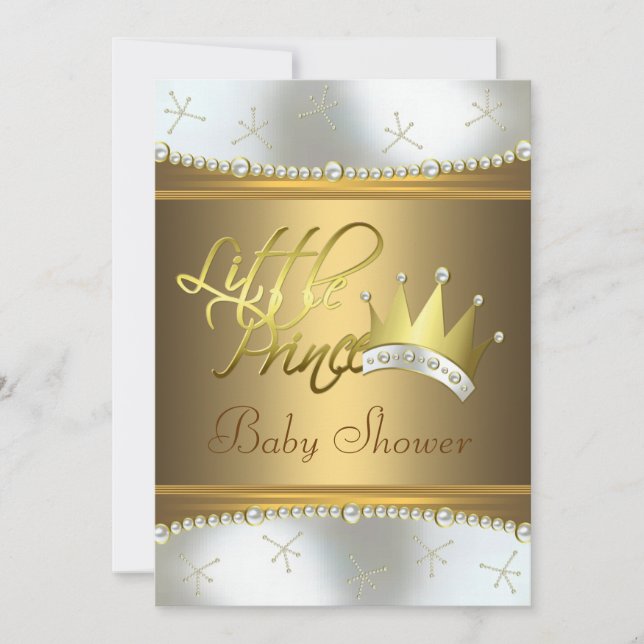 Elegant White and Gold Little Prince Baby Shower Invitation (Front)