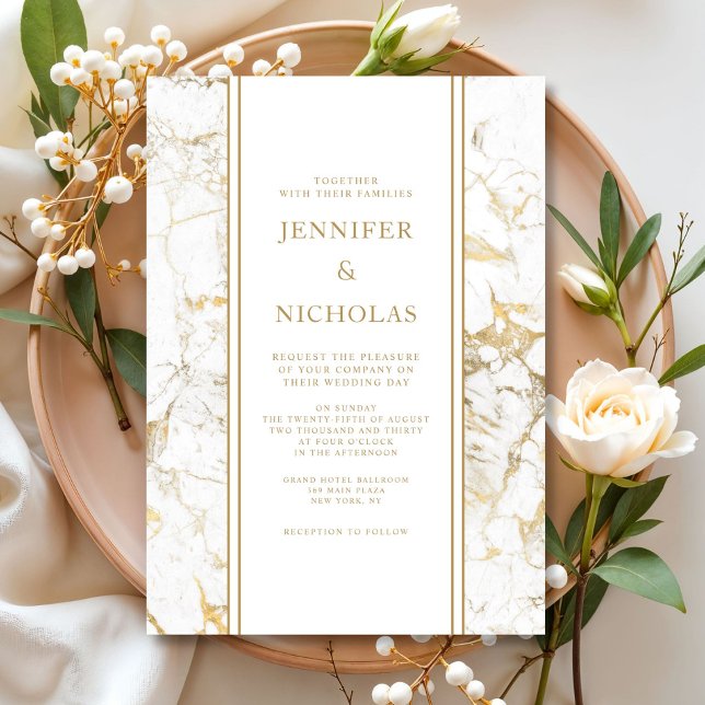 Elegant White And Gold Marble Wedding Invitation (Elegant White And Gold Marble Wedding Invitation)