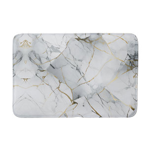 Elegant White and Gold Marbled Bath Mat