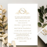 Elegant White and Gold Monogram Formal Wedding Invitation<br><div class="desc">Elegant Wedding invitation with delicate hand-drawn monogram with couples initials in golden hues. Simple, sleek, and stylish design. Monogram in faux gold foil and text in golden hues, over a white background. Back in white. Ability to change front and/or back background color to any color you like by selecting "customize...</div>