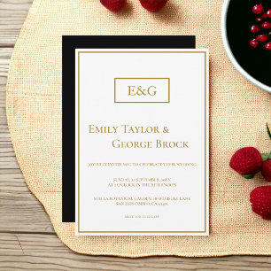 Elegant White And Gold Monogram Modern Wedding Invitation