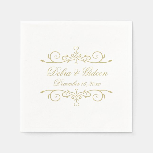 Elegant White and Gold Monogram Napkin (Front)
