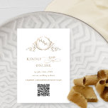 Elegant White and Gold Monogram QR Code RSVP Enclosure Card<br><div class="desc">Guide your guests to your wedding website and to RSVP online, with this beautiful and elegant QR code monogrammed enclosure card. Design in white and gold, with delicate hand-drawn monogram and modern hand-written calligraphy details. The text can easily be personalized using the text box provided. Add your scan code, or...</div>