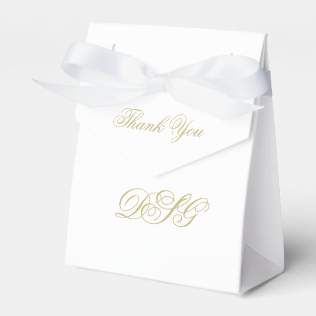 Elegant White and Gold Monogram Thank You Favor Box (Front Side)