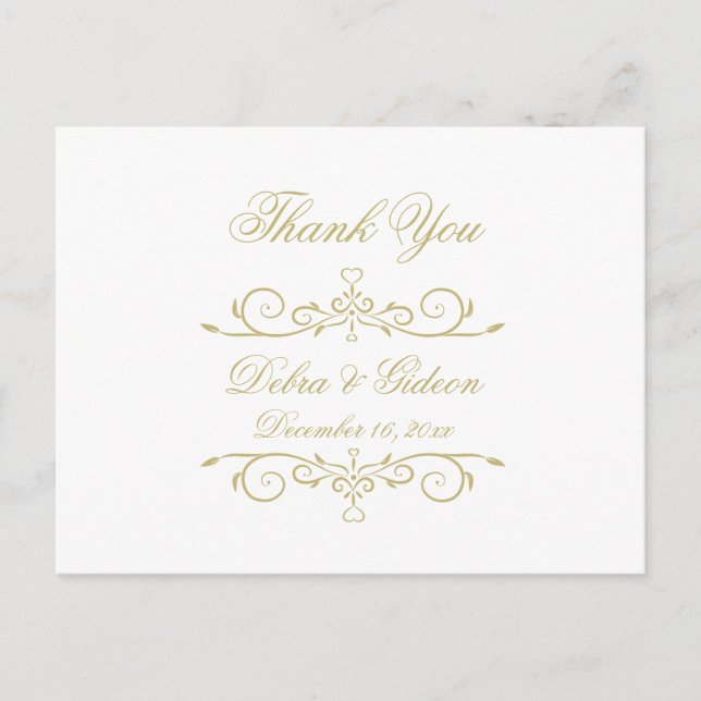 Elegant White and Gold Monogram Thank You Postcard (Front)