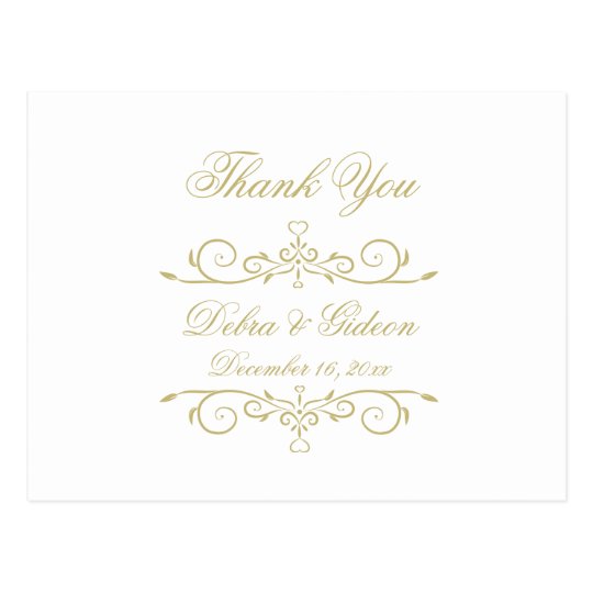 Elegant White and Gold Monogram Thank You Postcard