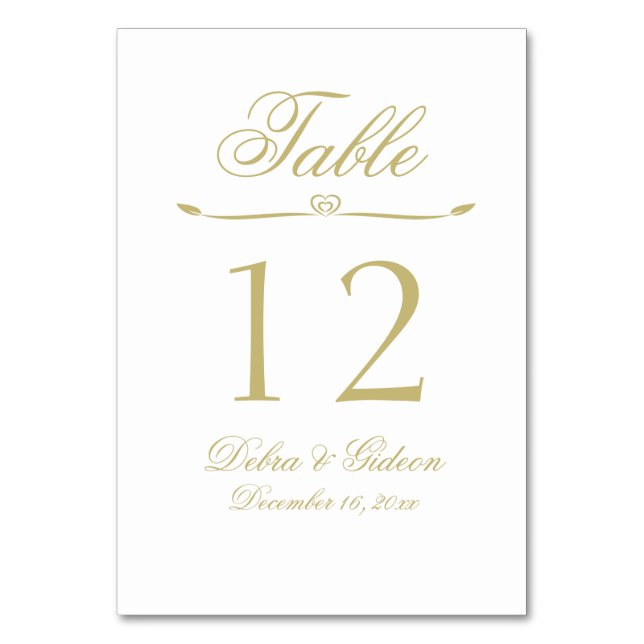 Elegant White and Gold Monogram Wedding Table Number (Front)