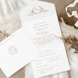Elegant White and Gold Monogram Wedding with RSVP All In One Invitation<br><div class="desc">Elegant All- in- One tri- fold monogram wedding invitation with perforated RSVP postcard. Stylish white and gold design with delicate hand drawn botanical monogram with couples initials in faux gold foil. Environmentally friendly, as there is no need for extra insert cards, RSVP cards or even envelopes, this invitation has it...</div>