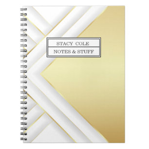 Elegant White and Gold Name Personalized Notebook