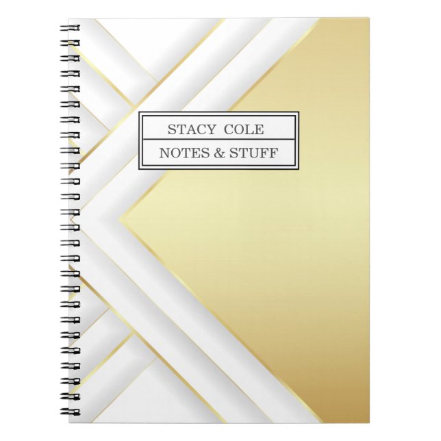Elegant White and Gold Name Personalized Notebook (Front)