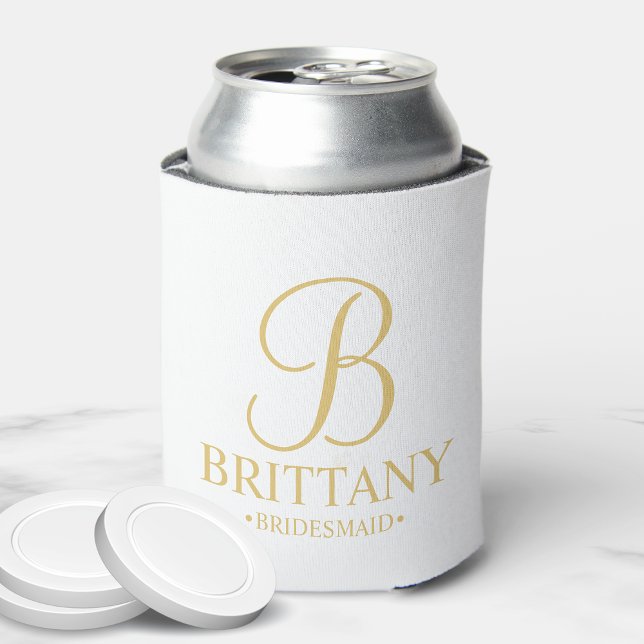 Elegant White and Gold Personalized Bridesmaid Can Cooler (Creator Uploaded)