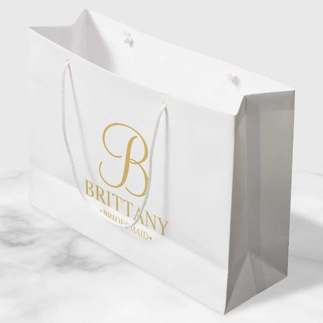 Elegant White and Gold Personalized Bridesmaid Large Gift Bag (Creator Uploaded)