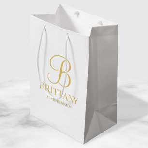 Elegant White and Gold Personalized Bridesmaid Medium Gift Bag