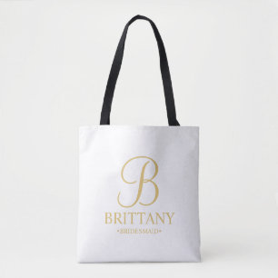 Elegant White and Gold Personalized Bridesmaid Tote Bag