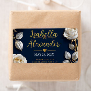 Elegant White and Gold Rose on Navy Blue 