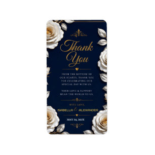 Elegant White and Gold Rose on Navy Blue  Label