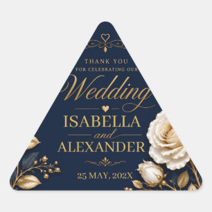 Elegant White and Gold Rose on Navy Blue  Triangle Sticker