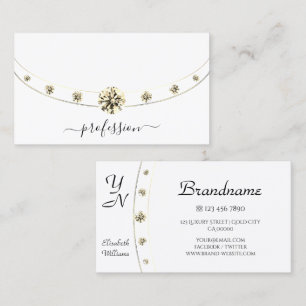 Elegant White and Gold Sparkling Diamonds Monogram Business Card