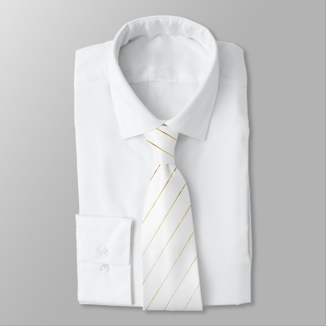Elegant White and Gold Striped Wedding Tie (Tied)