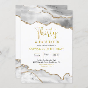 Elegant White and Gold Thirty and Fabulous Invitation