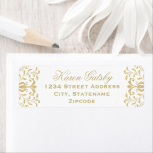 Elegant White and Gold Vintage Damask Address
