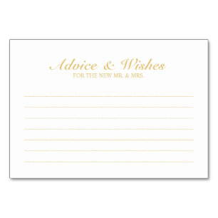 Elegant White and Gold Wedding Advice and Wishes Table Number