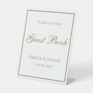 Elegant White and Gold Wedding Guestbook Sign