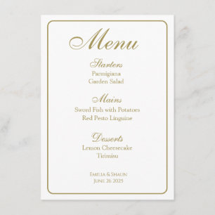 Elegant White and Gold Wedding Menus