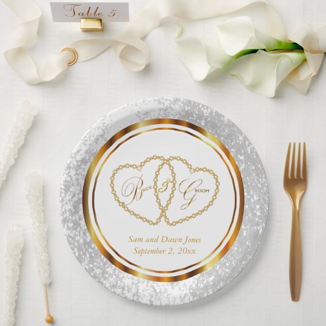 Elegant White and Gold Wedding Paper Plate (Wedding)