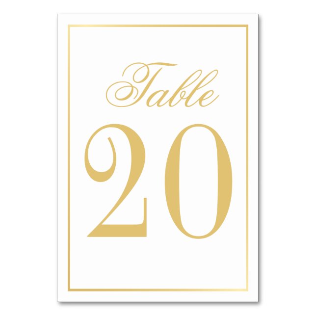Elegant White and Gold Wedding Table Number (Front)