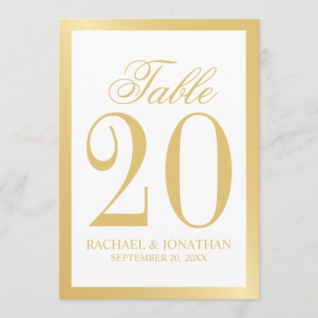 Elegant White and Gold Wedding Table Number (Front)