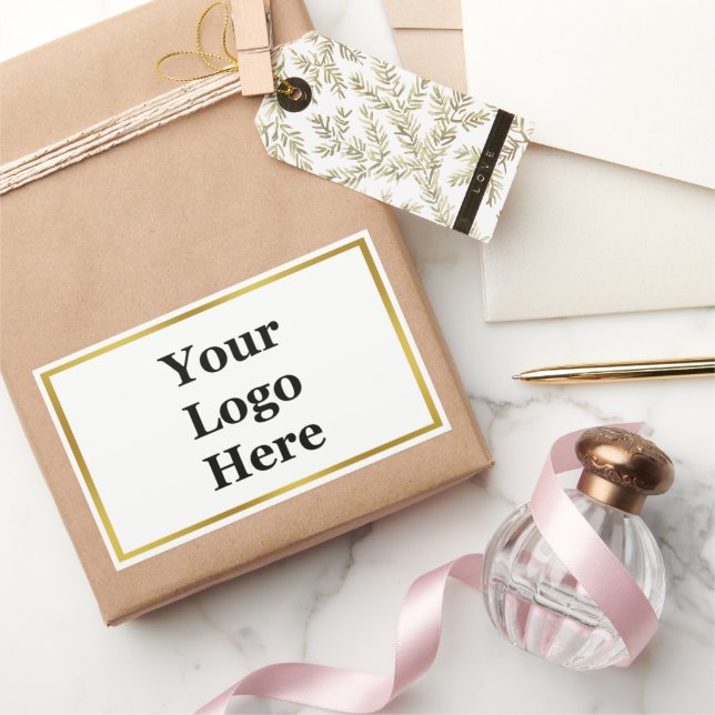 Elegant White and Gold Your Logo Here Template Sticker (Gifting)
