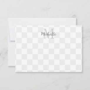 Elegant White and Gray Checkerboard Personalized Card