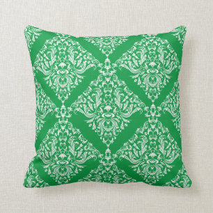 Elegant White And Green Floral Damasks 2 Throw Pillow