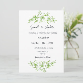 Elegant White and Green Floral Wedding Invitation